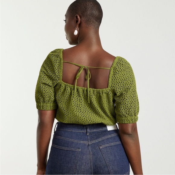 Everlane the eyelet puff sleeve top green pistachio small - Picture 2 of 10